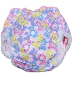 大人用 おむつカバーテディベア柄ポリウレタン防水ピンク/レース付き（在庫：5L）