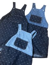 大人用ロンパース サロペットデニムショートリボン柄C