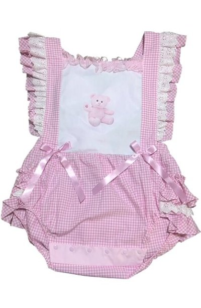 大人用サロペットロンパースピンクチェック