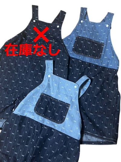 大人用ロンパース サロペットデニムショートリボン柄