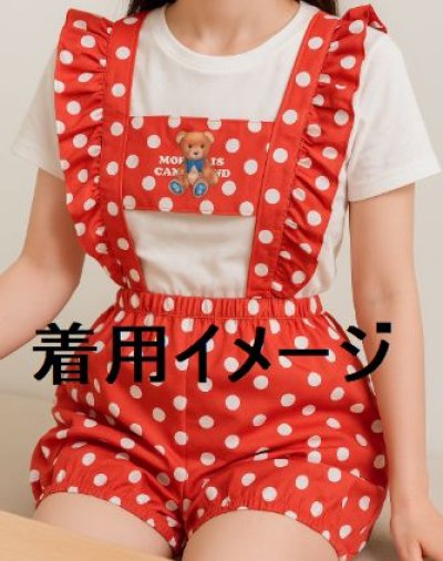 画像1: 大人用 ロンパースサロペット 水玉/赤