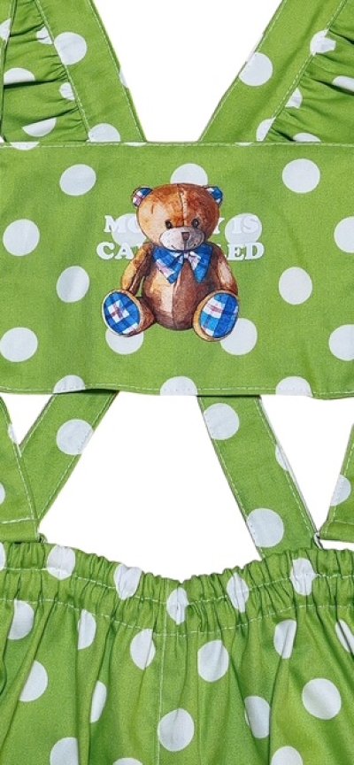 画像4: 大人用 ロンパースくまさんとお散歩♪ドットサロペットロンパース/黄緑