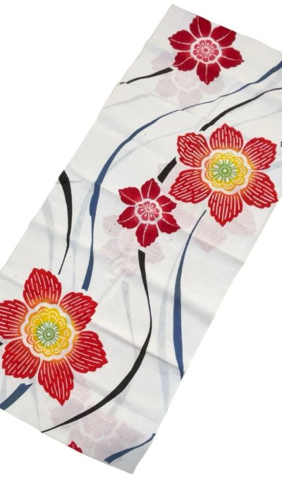 画像1: 大人用布おむつゆかた生地赤花柄80cm
