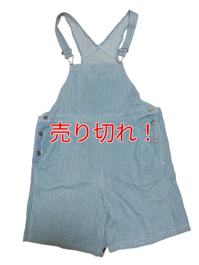 画像1: 大人用ロンパース サロペットデニムショート/ストライプMサイズ