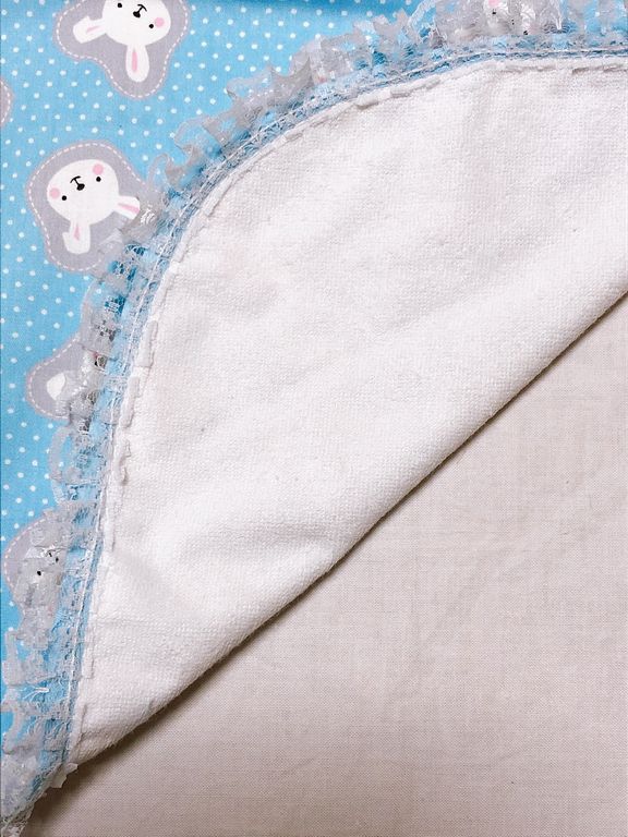 大人用スタイ よだれかけ ウサギ柄水色レース付き 大人用ロンパースbaby Angel