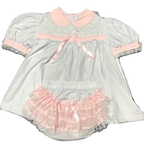 大人用 ベビードレス ブルマセット 白 ピンク 大人用ロンパースbabyangel