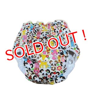 画像: 大人用 おむつカバーパンダ動物柄ポリウレタン防水オフホワイト（在庫：5L）