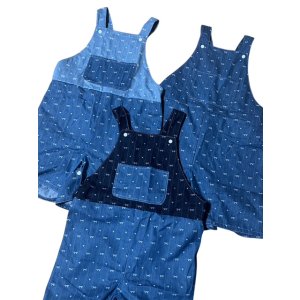 画像: 大人用ロンパース サロペットデニムショートリボン柄B