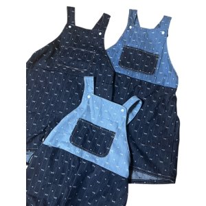 画像: 大人用ロンパース サロペットデニムショートリボン柄C