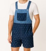 画像: 大人用ロンパース サロペットデニムショートリボン柄C