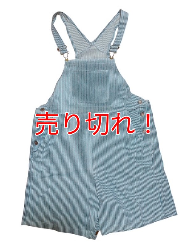 画像1: 大人用ロンパース サロペットデニムショート/ストライプMサイズ