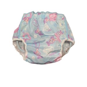画像: 大人用おむつカバーうさぎ柄水色ビニール防水