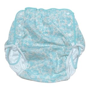 画像: 大人用おむつカバーやさしい水色フラワー柄パイル防水