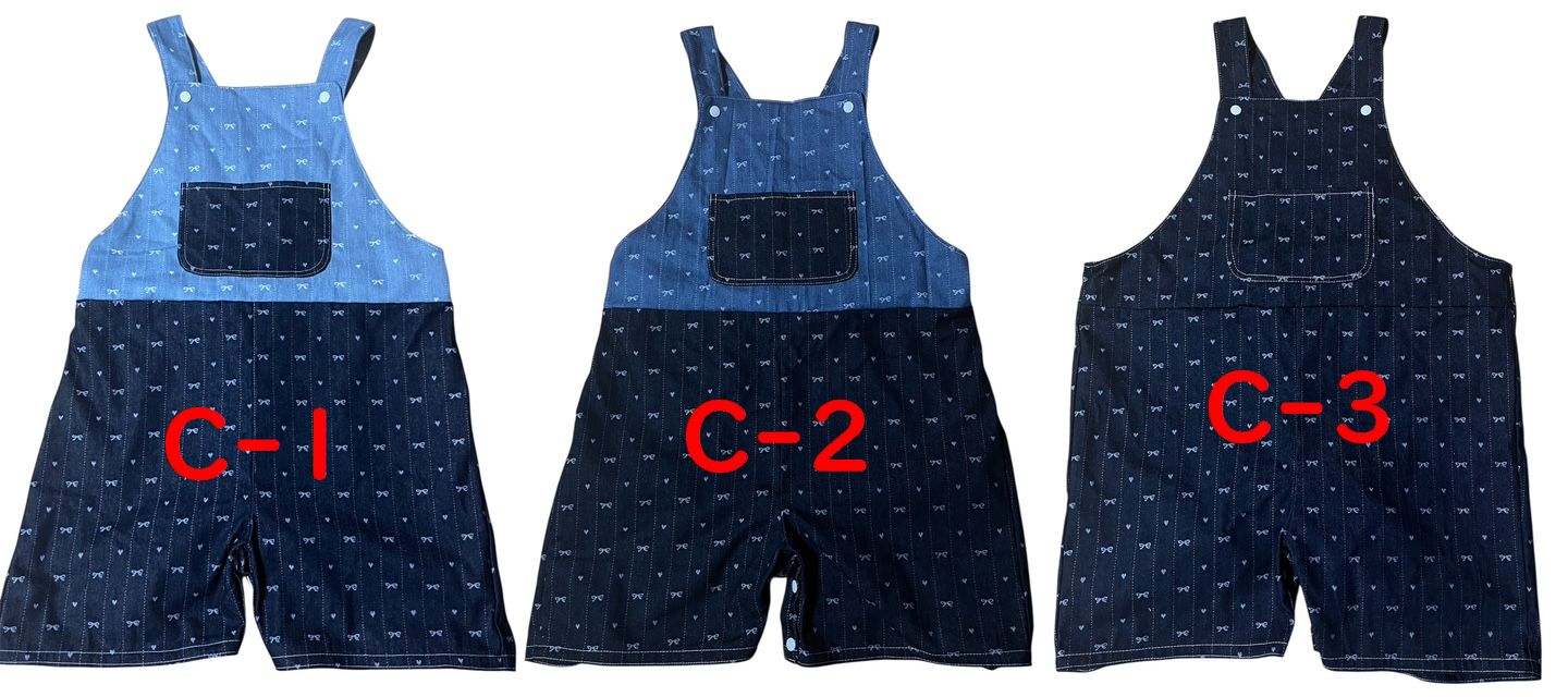 画像: 大人用ロンパース サロペットデニムショートリボン柄C