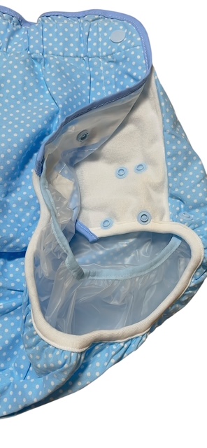 画像: 大人用おむつカバー水色ドットビニール防水L/1点限定