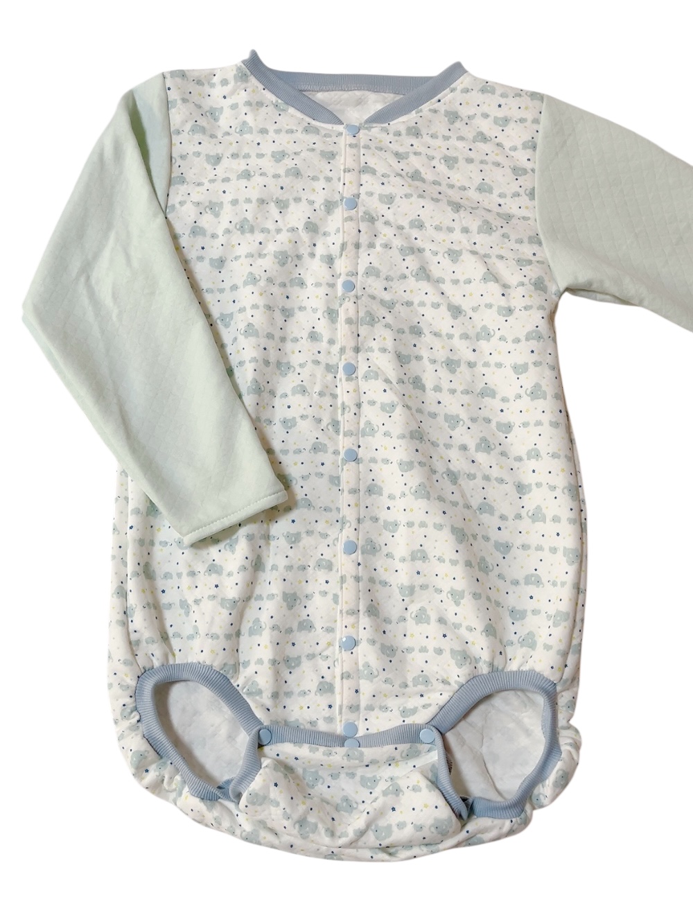 画像: 大人用ロンパース＆ロングパンツ前開き 長袖 ゾウさん柄（Lサイズ）