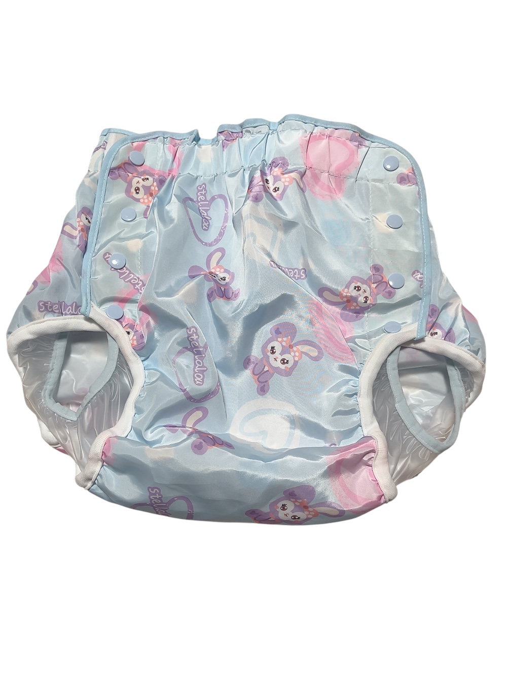 画像1: 大人用おむつカバーうさぎ柄水色ビニール防水