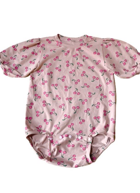 画像: 大人用ロンパースチェリー柄半袖 在庫はMのみ