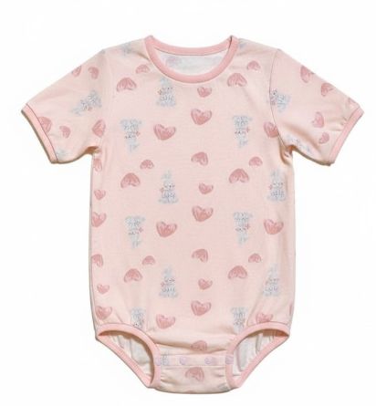 画像1: 大人用ロンパースウサギ＆ハート柄 半袖