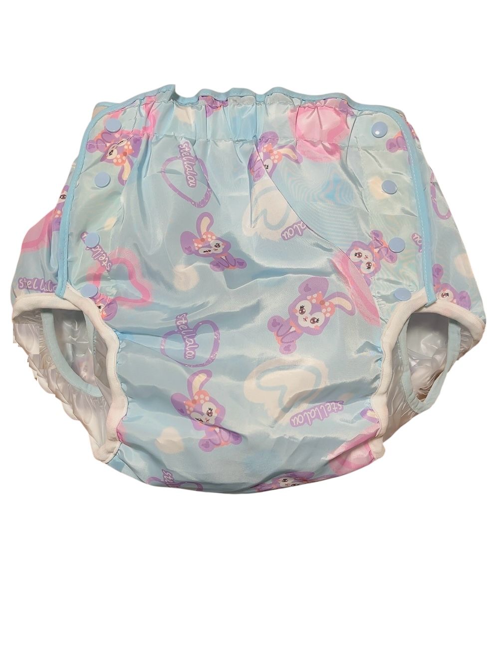 画像1: 大人用おむつカバーうさぎ柄水色ビニール防水